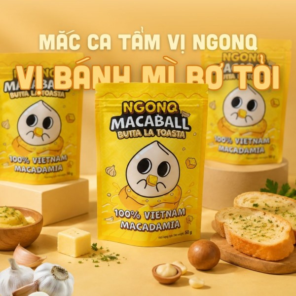 Snack Hạt Mắc Ca Bánh Mì Bơ Tỏi MACABALL Butta La Toasta NGONQ Macaball 50g