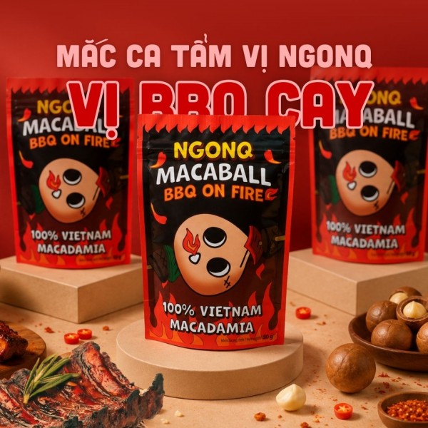 Snack Hạt Mắc Ca Vị BBQ NGONQ Macaball BBQ On Fire 50g