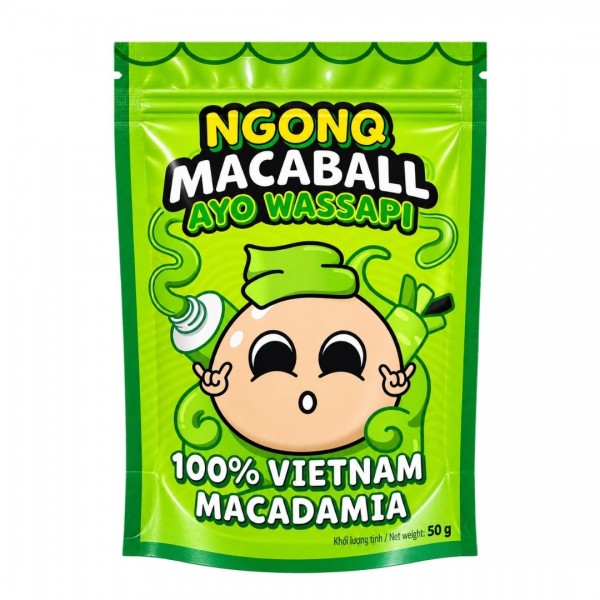 Snack Hạt Mắc Ca Vị Mù Tạt NGONQ Macaball Ayo Wassapi 50g