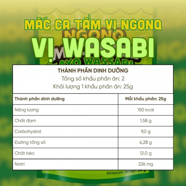 Snack Hạt Mắc Ca Vị Mù Tạt NGONQ Macaball Ayo Wassapi 50g