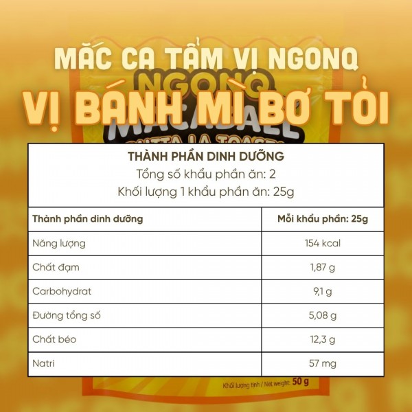 Snack Hạt Mắc Ca Bánh Mì Bơ Tỏi MACABALL Butta La Toasta NGONQ Macaball 50g