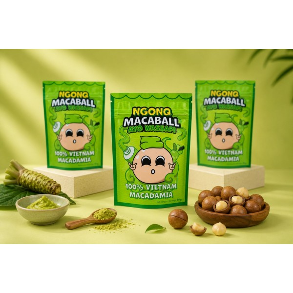 Snack Hạt Mắc Ca Vị Mù Tạt NGONQ Macaball Ayo Wassapi 50g
