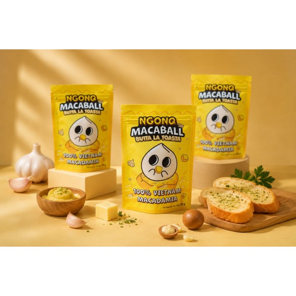 Snack Hạt Mắc Ca Bánh Mì Bơ Tỏi MACABALL Butta La Toasta NGONQ Macaball 50g