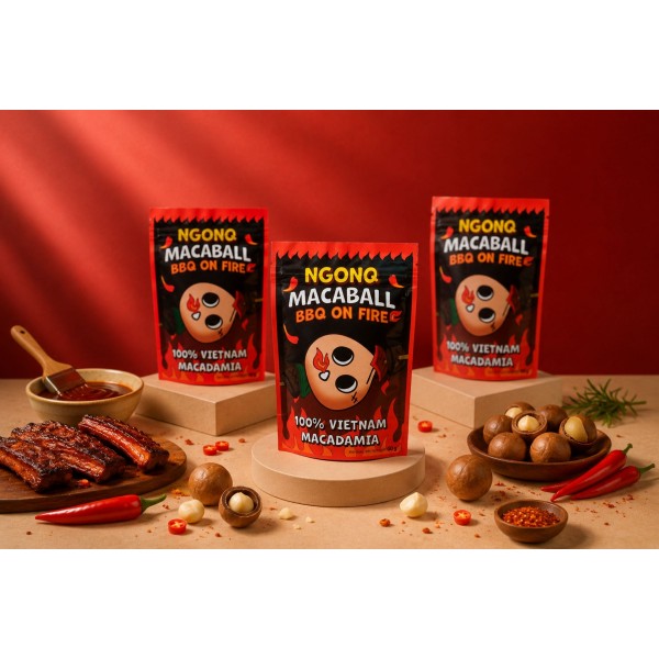 Snack Hạt Mắc Ca Vị BBQ NGONQ Macaball BBQ On Fire 50g
