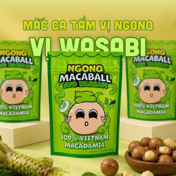 Snack Hạt Mắc Ca Vị Mù Tạt NGONQ Macaball Ayo Wassapi 50g